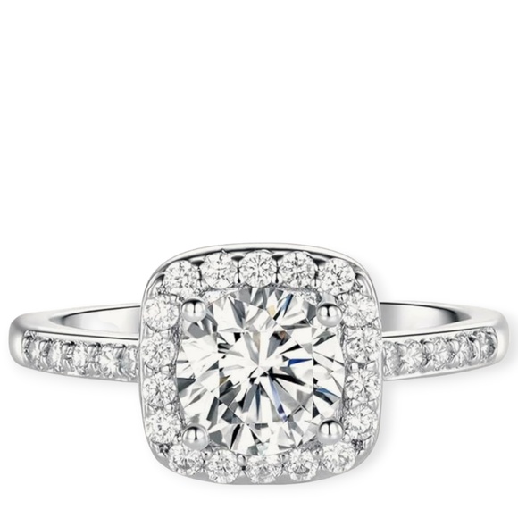 Silver Cubic Zirconia Promise Halo Engagement Promise Eternity Ring for Women - Picture 1 of 4